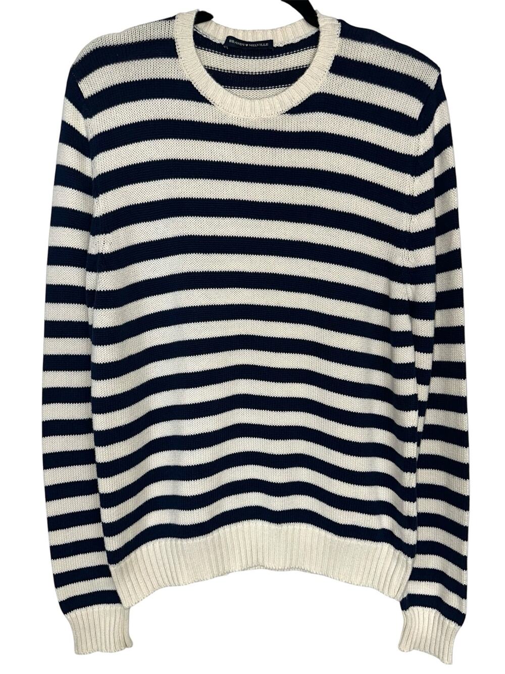 Brandy Melville Navy Cream Striped Cotton Knit Long Sleeve Sweater OS
